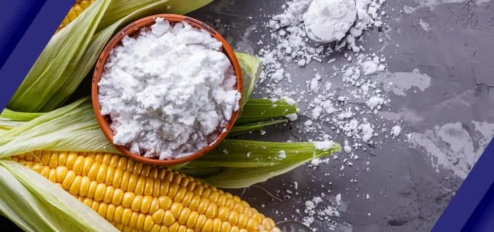 Peeled corn and a bowl of corn starch